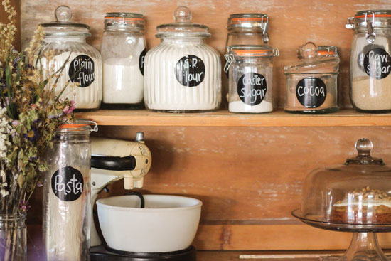 For instructions on creating handy chalkboard labels for storage jars, visit YouTube.com and search "DIY chalkboard labels"